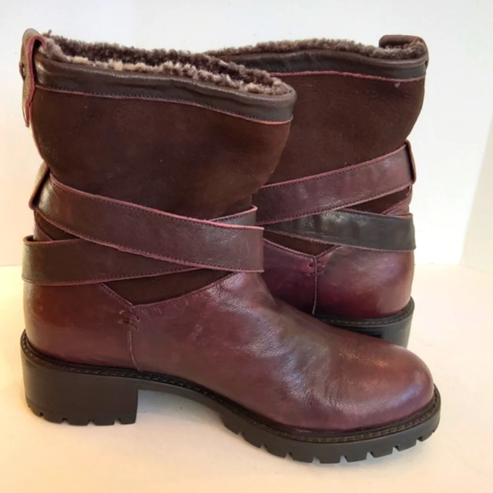 Ross & snow Emilina weatherproof shearling winter moto boots Lug Sole